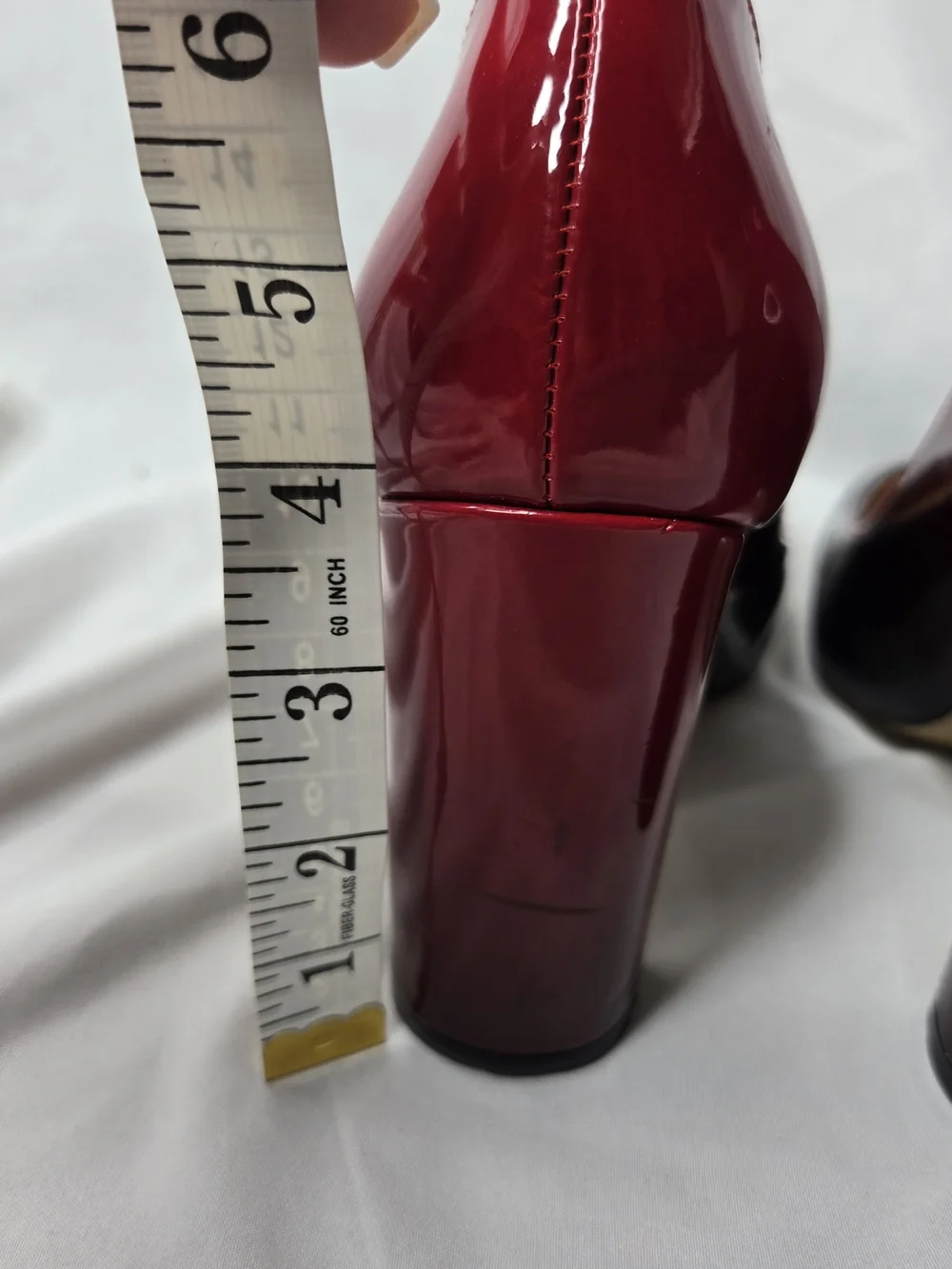 Fericzot Women’s Size 8.5 Black Red Patent Leather Pumps Block Heel Two Tone